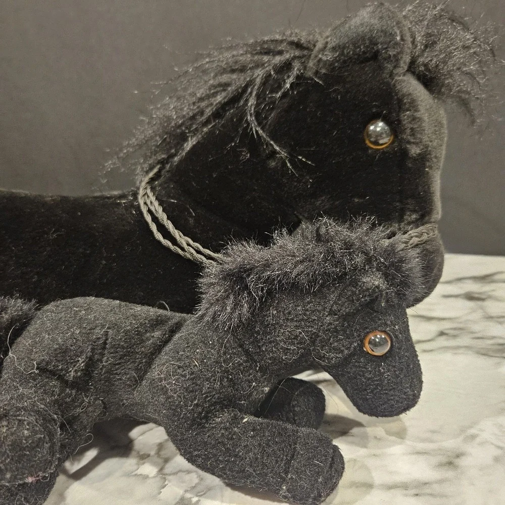Black Horse Plush w/‎ Baby Foal Hook & Loop Set 14